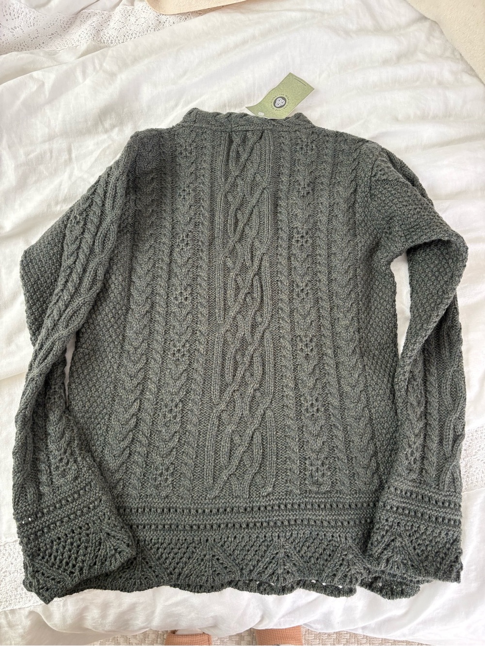 NEW The Irish Store Women's Signature Aran Tunic Sweater 100% wool Green - Picture 8 of 8